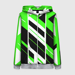 Толстовка на молнии женская Black and green stripes on a white background, цвет: 3D-меланж