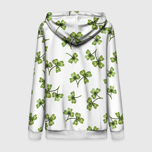 Женская толстовка на молнии Листочки клевера на белом фоне - паттерн / 3D-Белый – фото 2