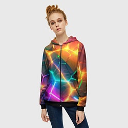 Толстовка на молнии женская Яркий градиент в разломленных плитах с желтым свет, цвет: 3D-черный — фото 2