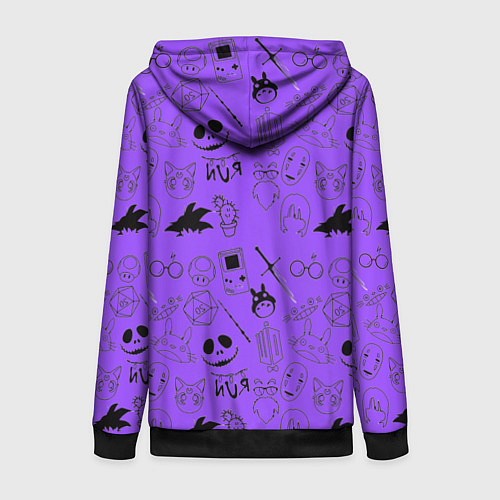 Женская толстовка на молнии Хэллоуин узор на фиолетовом фоне / 3D-Черный – фото 2
