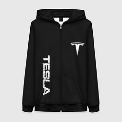 Толстовка на молнии женская Tesla logo white, цвет: 3D-черный