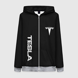 Толстовка на молнии женская Tesla logo white, цвет: 3D-меланж