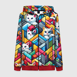 Женская толстовка на молнии Геометрический паттерн с котятами - нейросеть