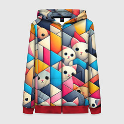 Женская толстовка на молнии Geometric pattern with kittens - ai art