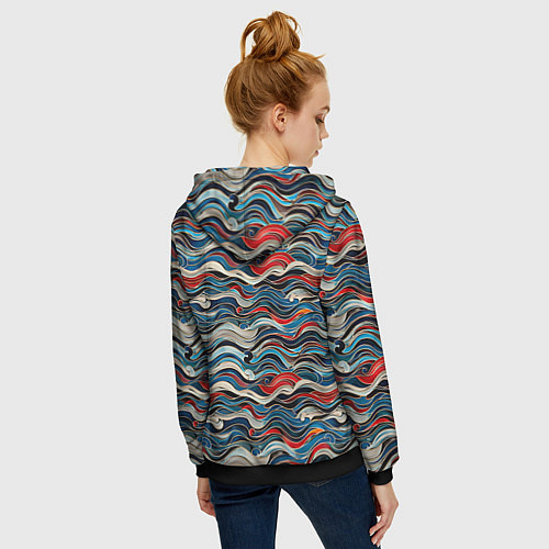 Женская толстовка на молнии Разноцветные абстрактные волны / 3D-Черный – фото 4