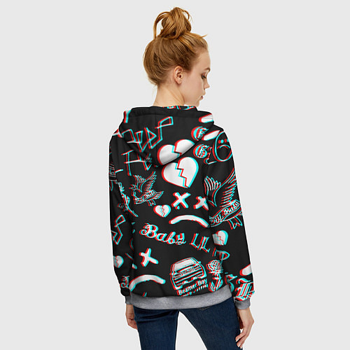 Женская толстовка на молнии Lil Peep logo glitch / 3D-Меланж – фото 4