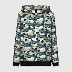 Толстовка на молнии женская Доги мем паттерн, цвет: 3D-черный