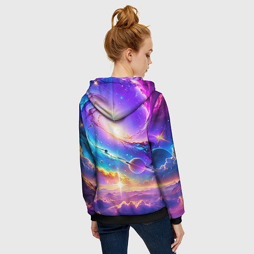 Женская толстовка на молнии Космос в неоновых тонах / 3D-Черный – фото 4