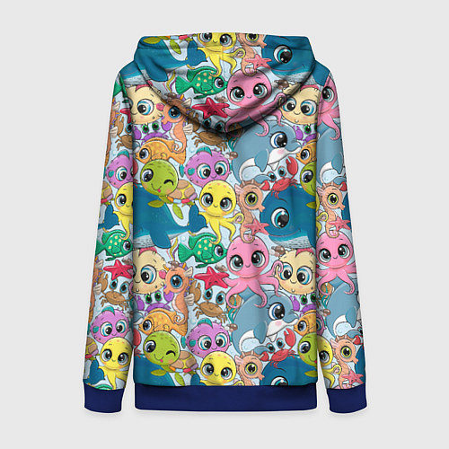 Женская толстовка на молнии Мультяшные обитатели морей / 3D-Синий – фото 2