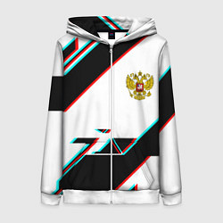 Женская толстовка на молнии Россия спортивная геометрия глитч