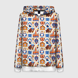 Толстовка на молнии женская Славянский узор с матрёшкой - русская душа паттерн, цвет: 3D-белый