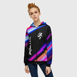 Толстовка на молнии женская Portal fast light neon stripes, цвет: 3D-черный — фото 2