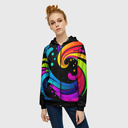 Толстовка на молнии женская Joy wave - ai art fantasy, цвет: 3D-черный — фото 2