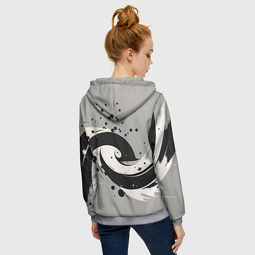 Женская толстовка на молнии Инь-янь абстракция - нейроарт / 3D-Меланж – фото 4