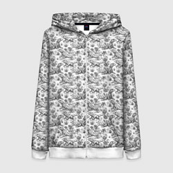 Женская толстовка на молнии Черно белый узор с ящерицами - паттерн
