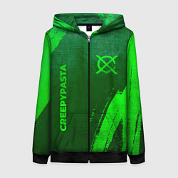 Толстовка на молнии женская CreepyPasta - green gradient вертикально, цвет: 3D-черный