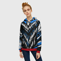 Толстовка на молнии женская Абстрактные бело-синие шипы, цвет: 3D-красный — фото 2