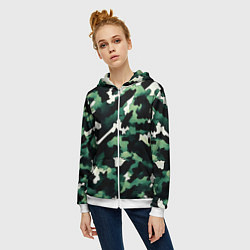 Толстовка на молнии женская Яркий зелёный камуфляж, цвет: 3D-белый — фото 2