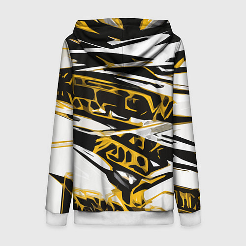 Женская толстовка на молнии Жёлто-чёрная агрессивная абстракция на белом фоне / 3D-Белый – фото 2