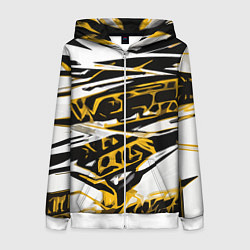Толстовка на молнии женская Жёлто-чёрная агрессивная абстракция на белом фоне, цвет: 3D-белый