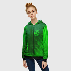 Толстовка на молнии женская Volkswagen - green gradient вертикально, цвет: 3D-черный — фото 2