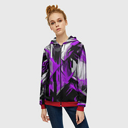 Толстовка на молнии женская White and purple abstraction on a black background, цвет: 3D-красный — фото 2