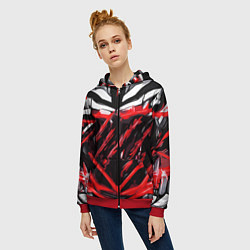 Толстовка на молнии женская Red and white abstraction on a black background, цвет: 3D-красный — фото 2