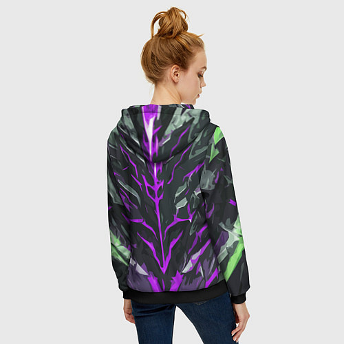 Женская толстовка на молнии Фиолетовые адские полосы на чёрном фоне / 3D-Черный – фото 4