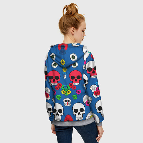 Женская толстовка на молнии Паттерн из цветных черепков муэрто - нейроарт / 3D-Меланж – фото 4