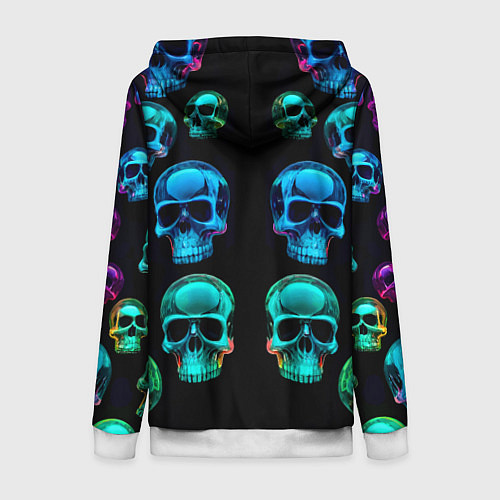 Женская толстовка на молнии Neon skulls - ai art pattern / 3D-Белый – фото 2