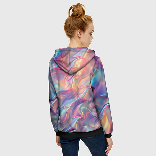 Женская толстовка на молнии Перламутровый голографический градиент / 3D-Черный – фото 4