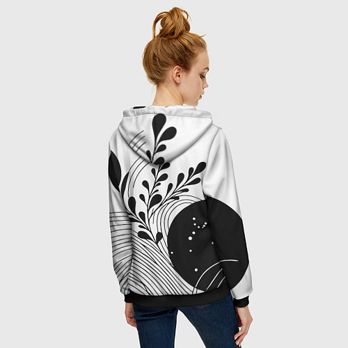 Женская толстовка на молнии Растительная абстракция black and white / 3D-Черный – фото 4