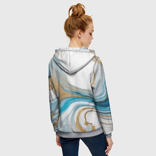 Женская толстовка на молнии Бело-голубой с золотом абстрактный узор / 3D-Меланж – фото 4