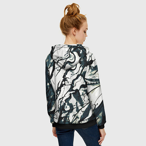 Женская толстовка на молнии Абстрактная текстура мрамор белый с тёмно-синим / 3D-Черный – фото 4