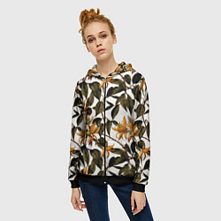 Толстовка на молнии женская Желтые ретро цветы, цвет: 3D-черный — фото 2