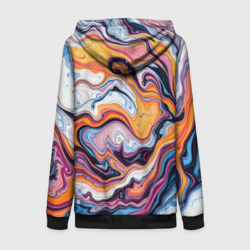Женская толстовка на молнии Жидкие разноцветные краски / 3D-Черный – фото 2