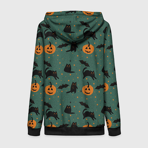 Женская толстовка на молнии Хэллоуин и черный кот / 3D-Черный – фото 2