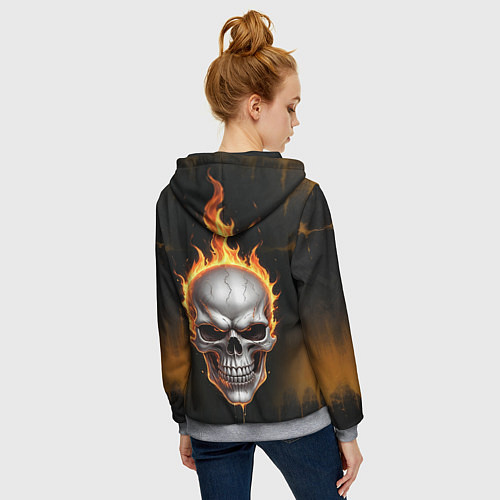 Женская толстовка на молнии Череп в огне / 3D-Меланж – фото 4