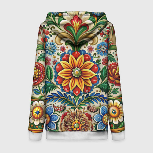 Женская толстовка на молнии Русские классические узоры и орнамент / 3D-Белый – фото 2
