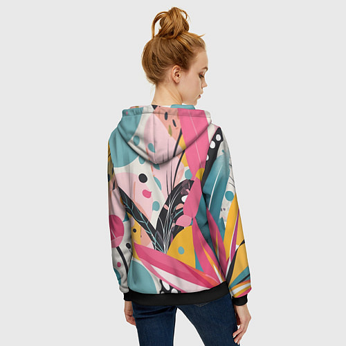 Женская толстовка на молнии Листья цветы абстракция / 3D-Черный – фото 4