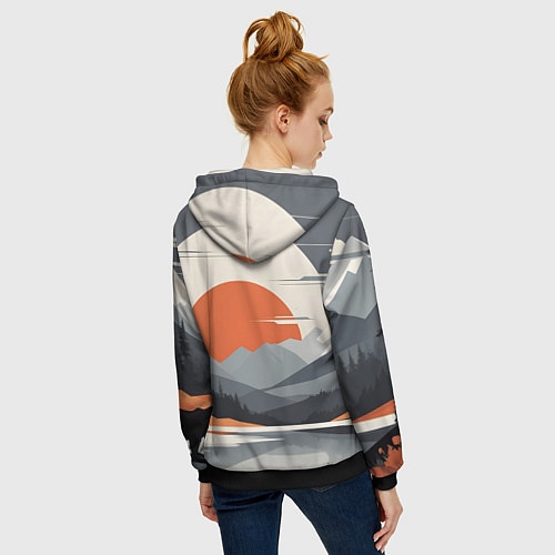 Женская толстовка на молнии Горы медведь геометрия / 3D-Черный – фото 4