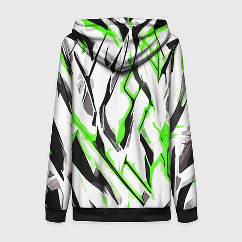Женская толстовка на молнии Чёрно-зелёные агрессивные полосы на белом фоне / 3D-Черный – фото 2