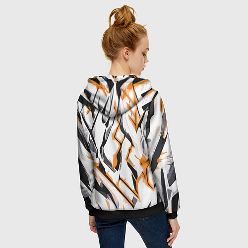 Женская толстовка на молнии Чёрно-жёлтые агрессивные полосы на белом фоне / 3D-Черный – фото 4
