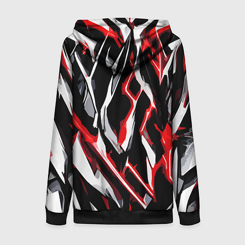 Женская толстовка на молнии Красно-белые агрессивные полосы на чёрном фоне / 3D-Черный – фото 2
