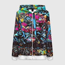 Толстовка на молнии женская Цветы за забором, цвет: 3D-белый