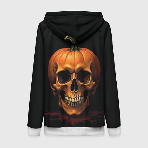 Женская толстовка на молнии Череп-тыква для Хэллоуина / 3D-Белый – фото 2