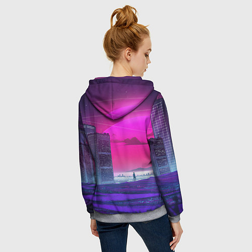 Женская толстовка на молнии Synthwave неоновый город / 3D-Меланж – фото 4