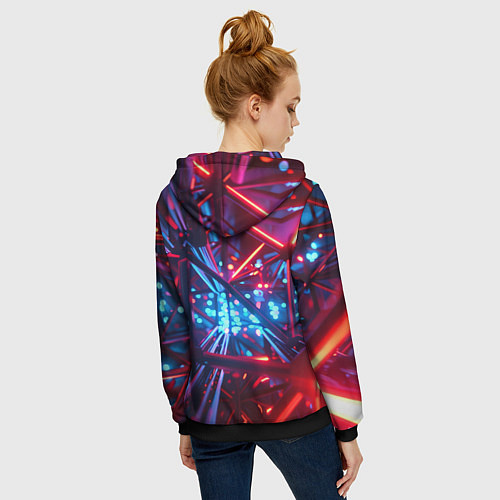 Женская толстовка на молнии Неоновые трубки / 3D-Черный – фото 4