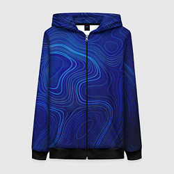 Толстовка на молнии женская Синяя топография, цвет: 3D-черный
