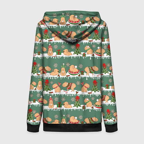 Женская толстовка на молнии Много капибар на Новый год и Рождество / 3D-Черный – фото 2